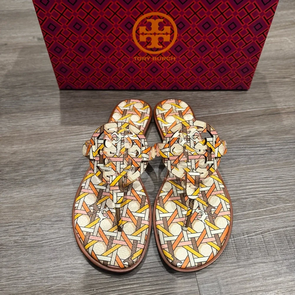 Tory Burch Miller Geo Logo Printed Leather Sandals